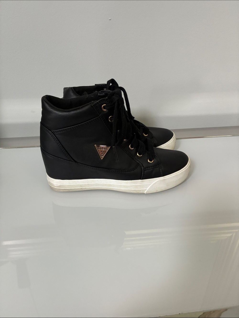 Guess Black High-Top Wedge Sneakers with White Sole